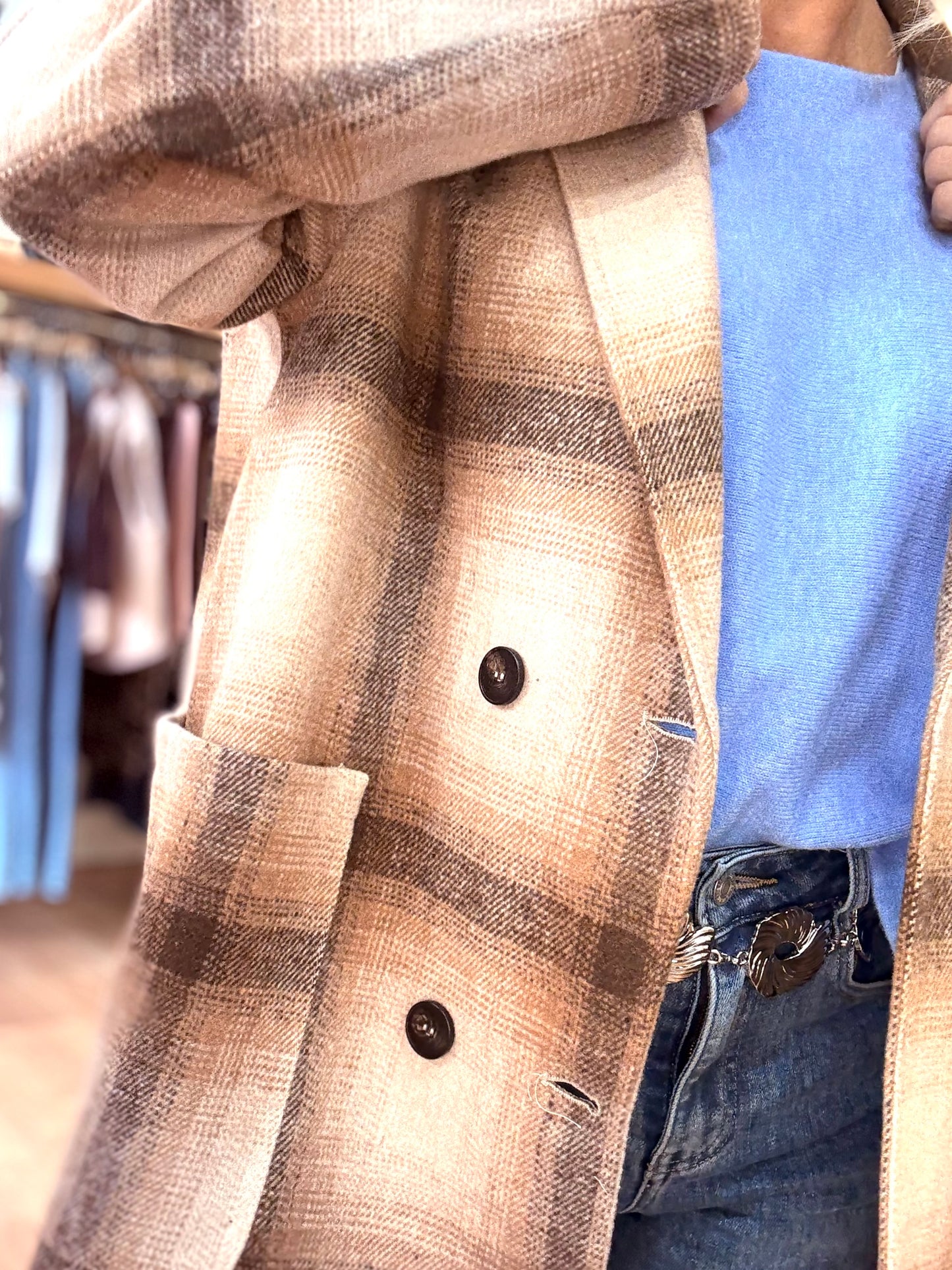 Manteau croisé à carreaux - Beige