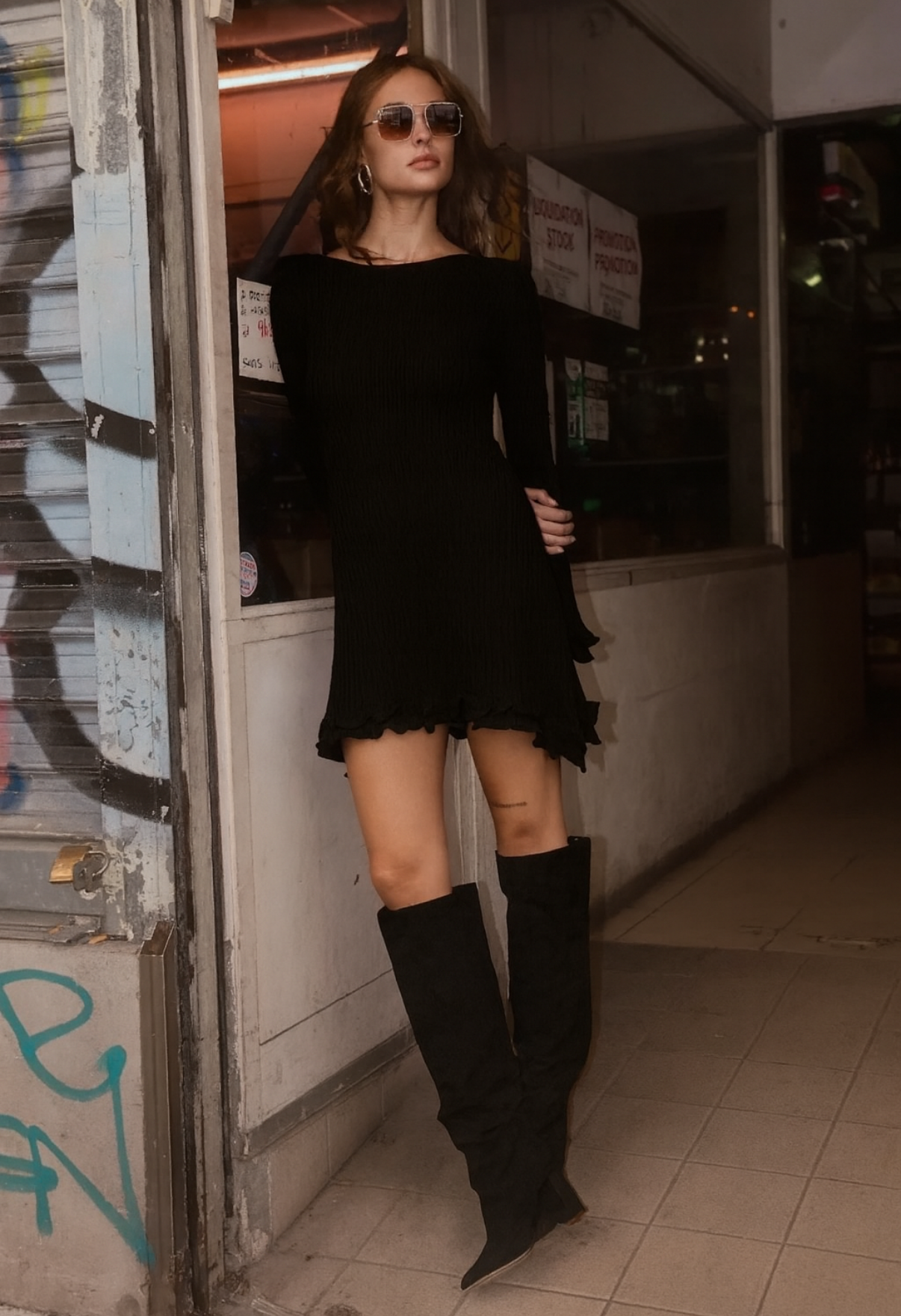 Robe cotelée - Noire
