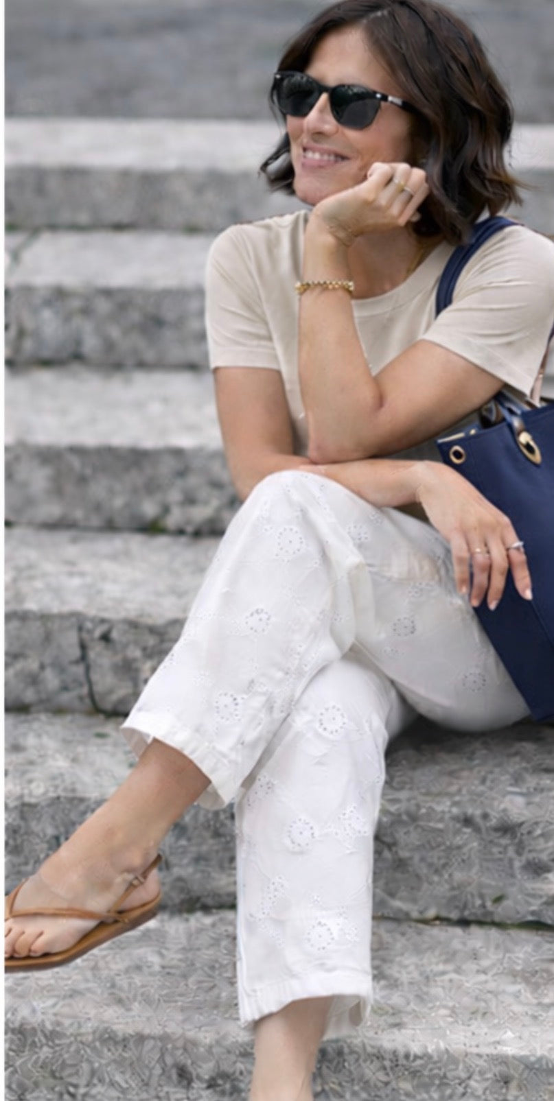 Pantalon DOLLY en toile brodée- Blanc