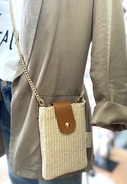 Sac pochette pour portable - cuir- BEIGE