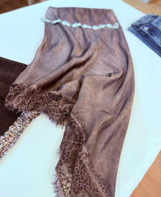 Jupe longue - Iris - Satinée & dentelle -