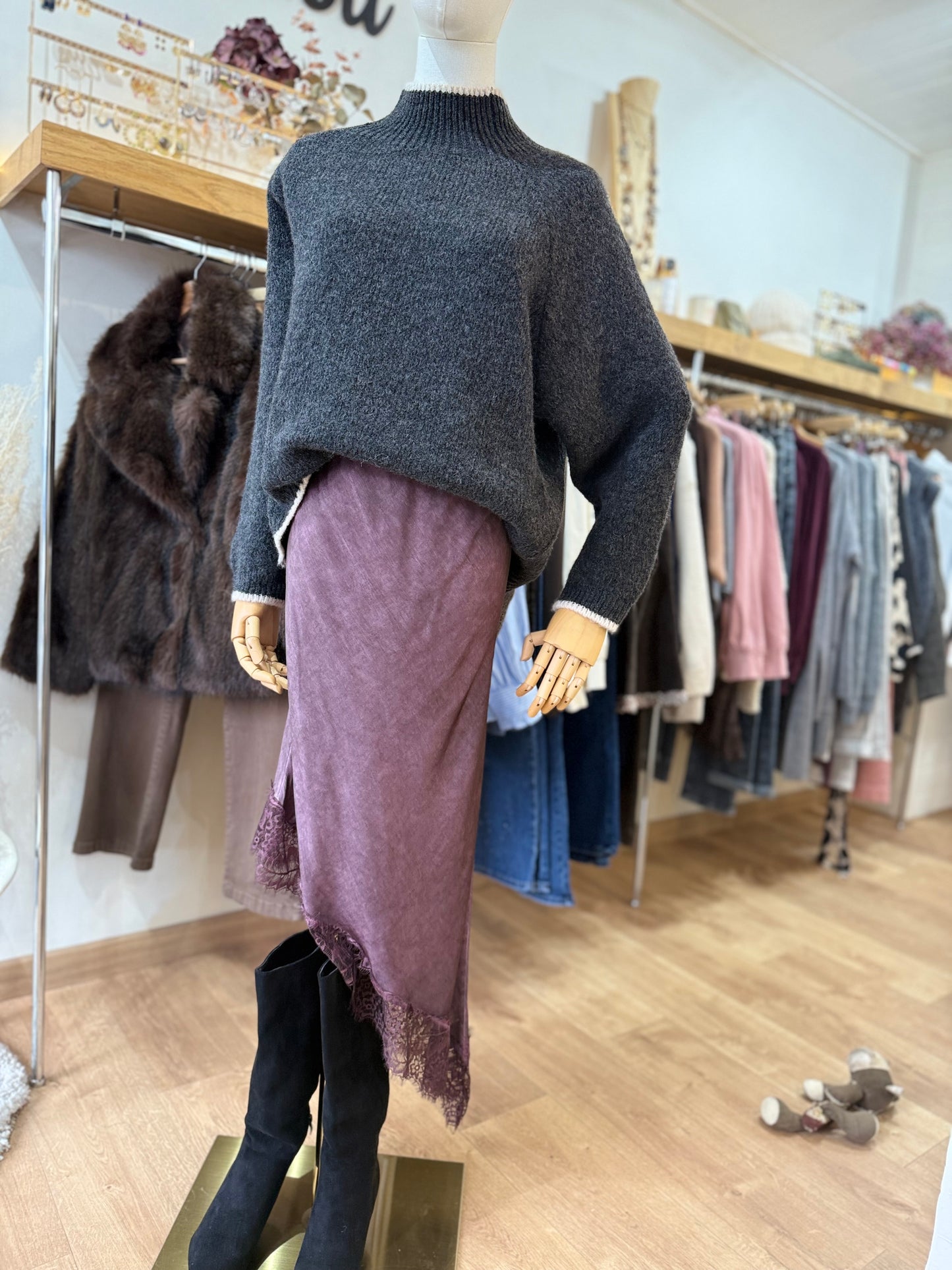 Jupe longue - Iris - Satinée & dentelle -