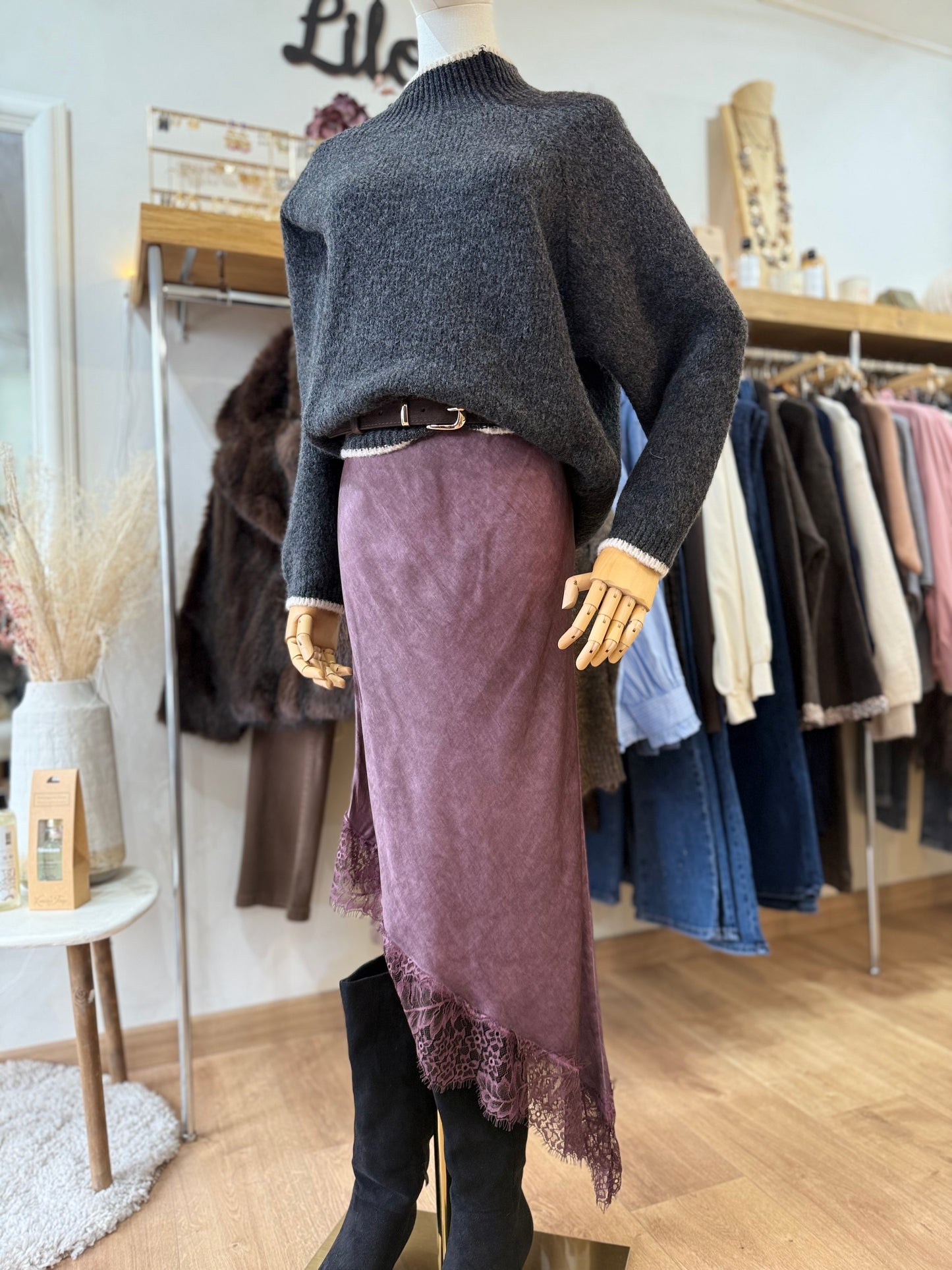 Jupe longue - Iris - Satinée & dentelle -