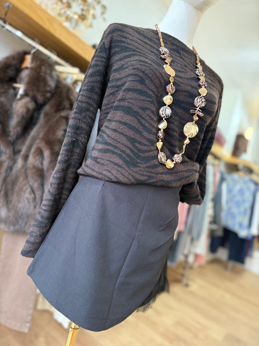 Pull fin Motif zébré - Chocolat