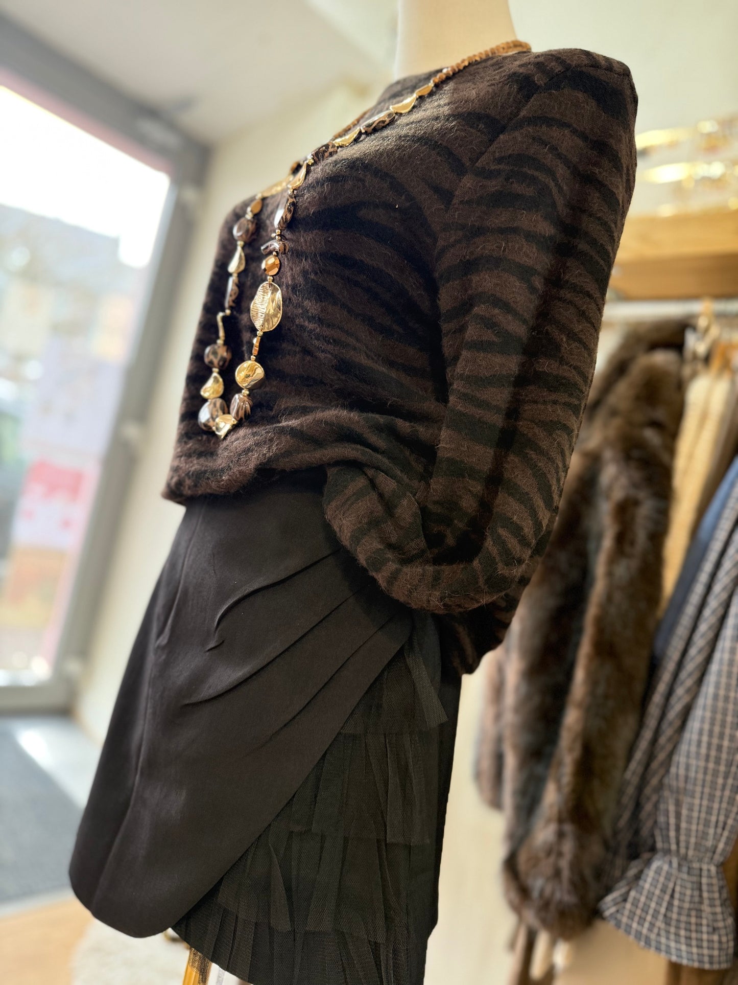 Pull fin Motif zébré - Chocolat