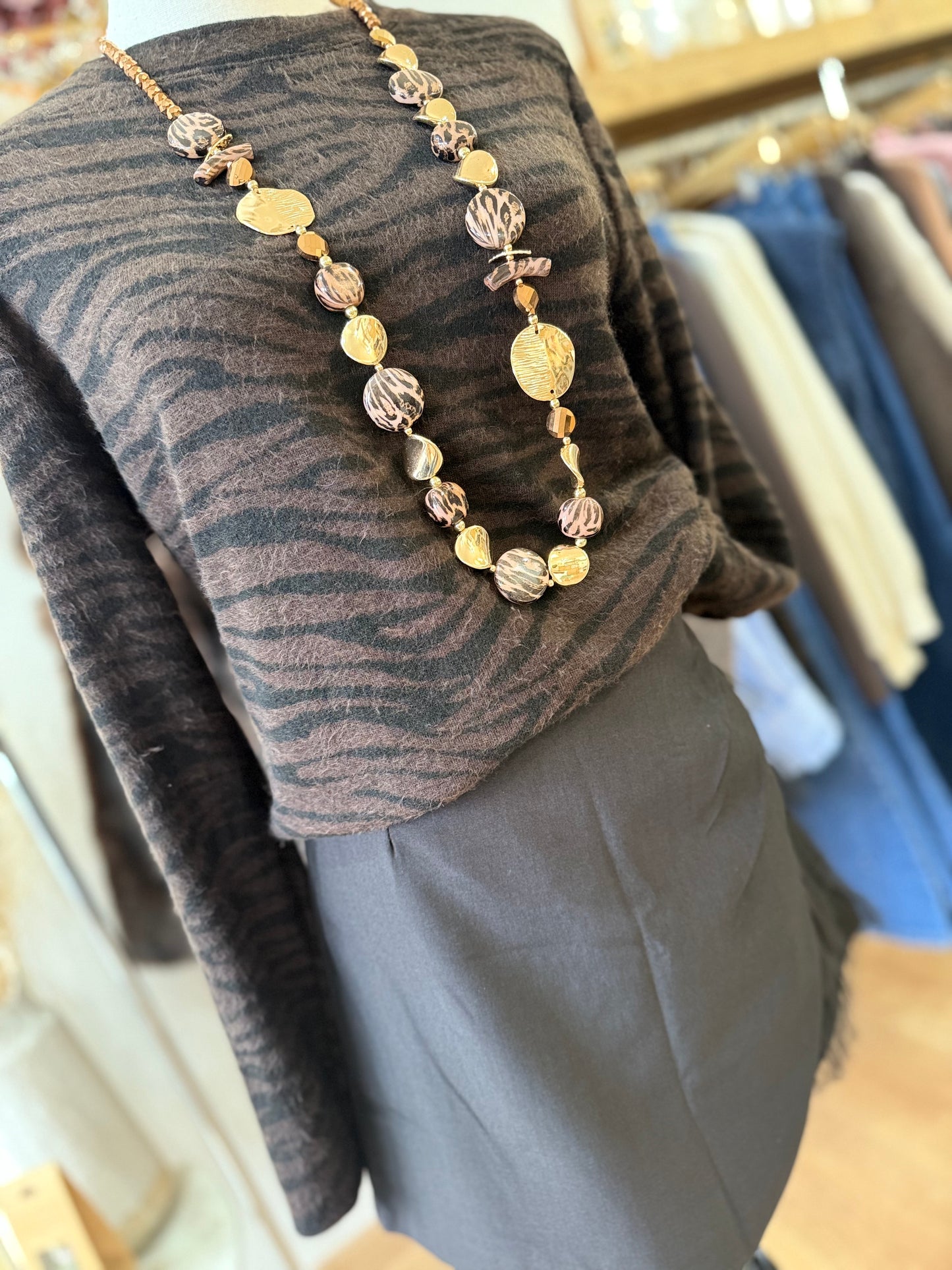 Pull fin Motif zébré - Chocolat