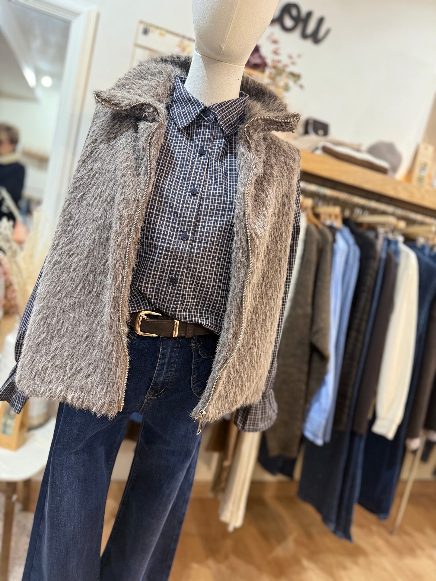 Gilet fausse fourrure - Taupe