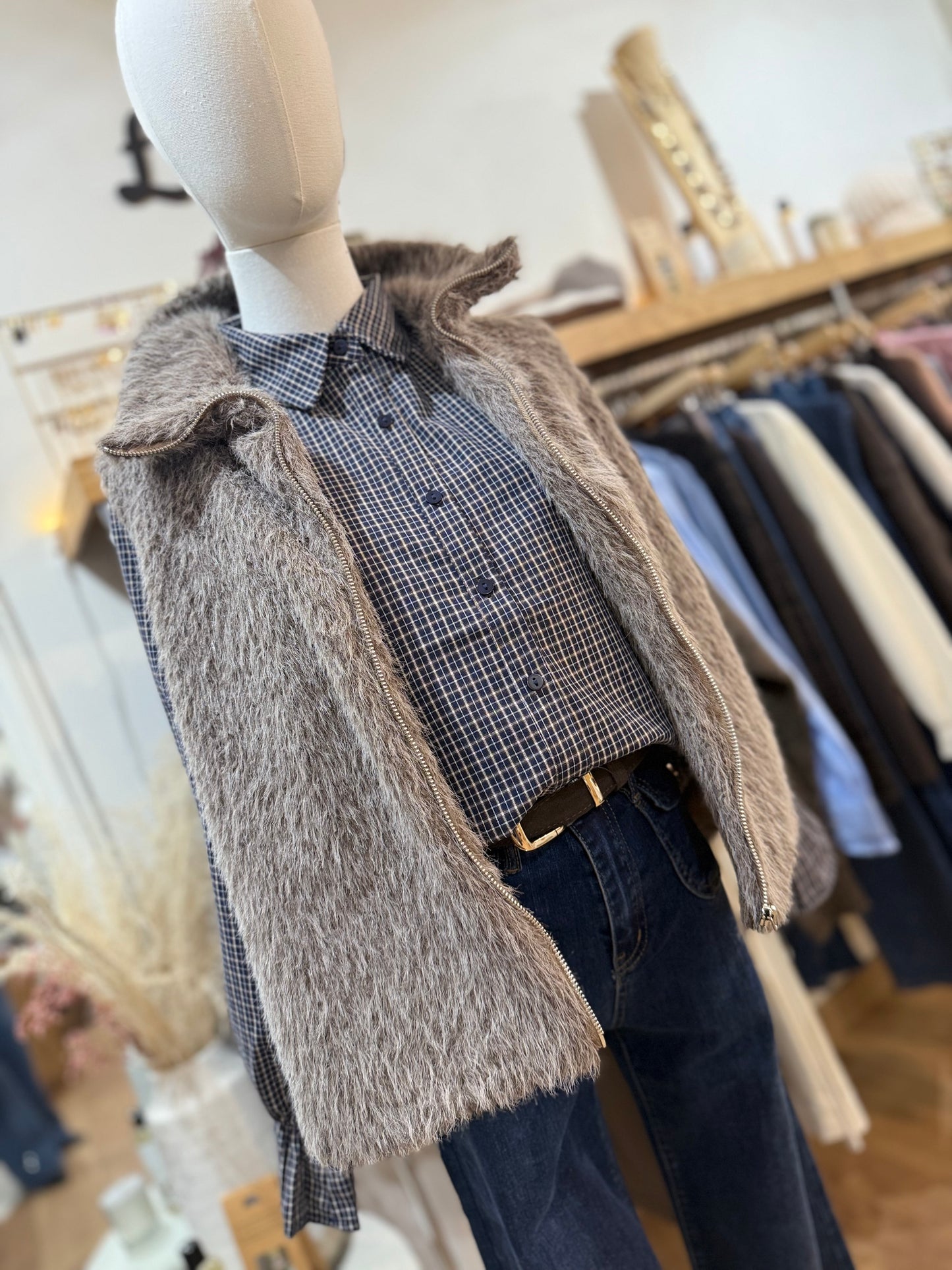 Gilet fausse fourrure - Taupe