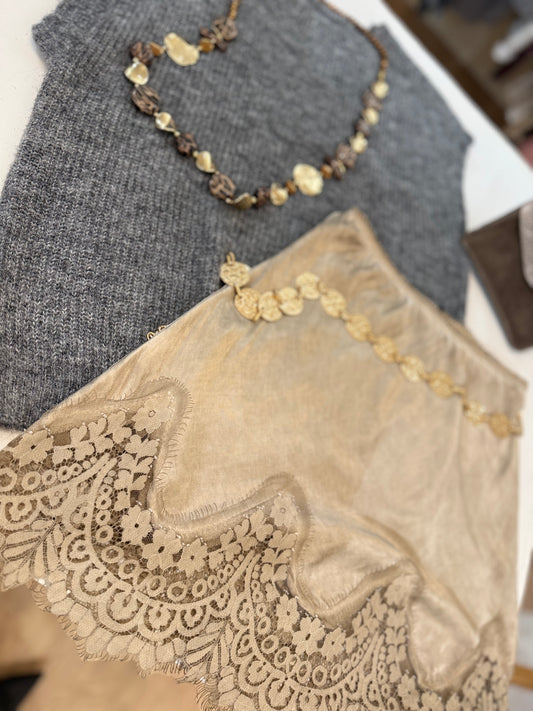 Jupe satinée & dentelle