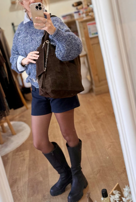 Sac cabas - Café - En croûte de cuir