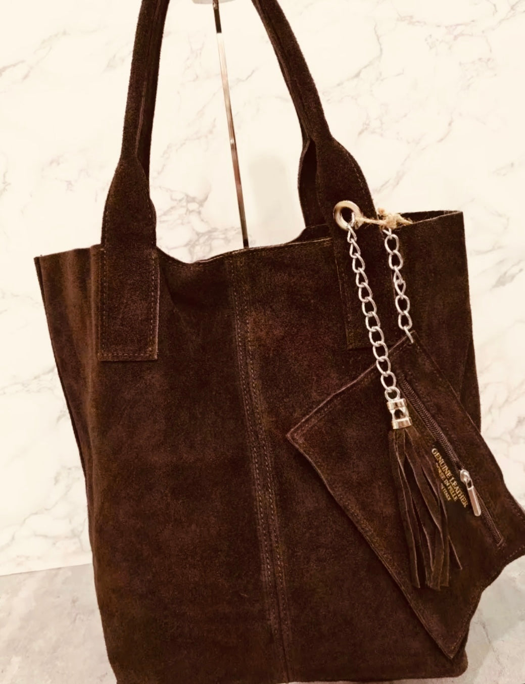 Sac cabas - Café - En croûte de cuir