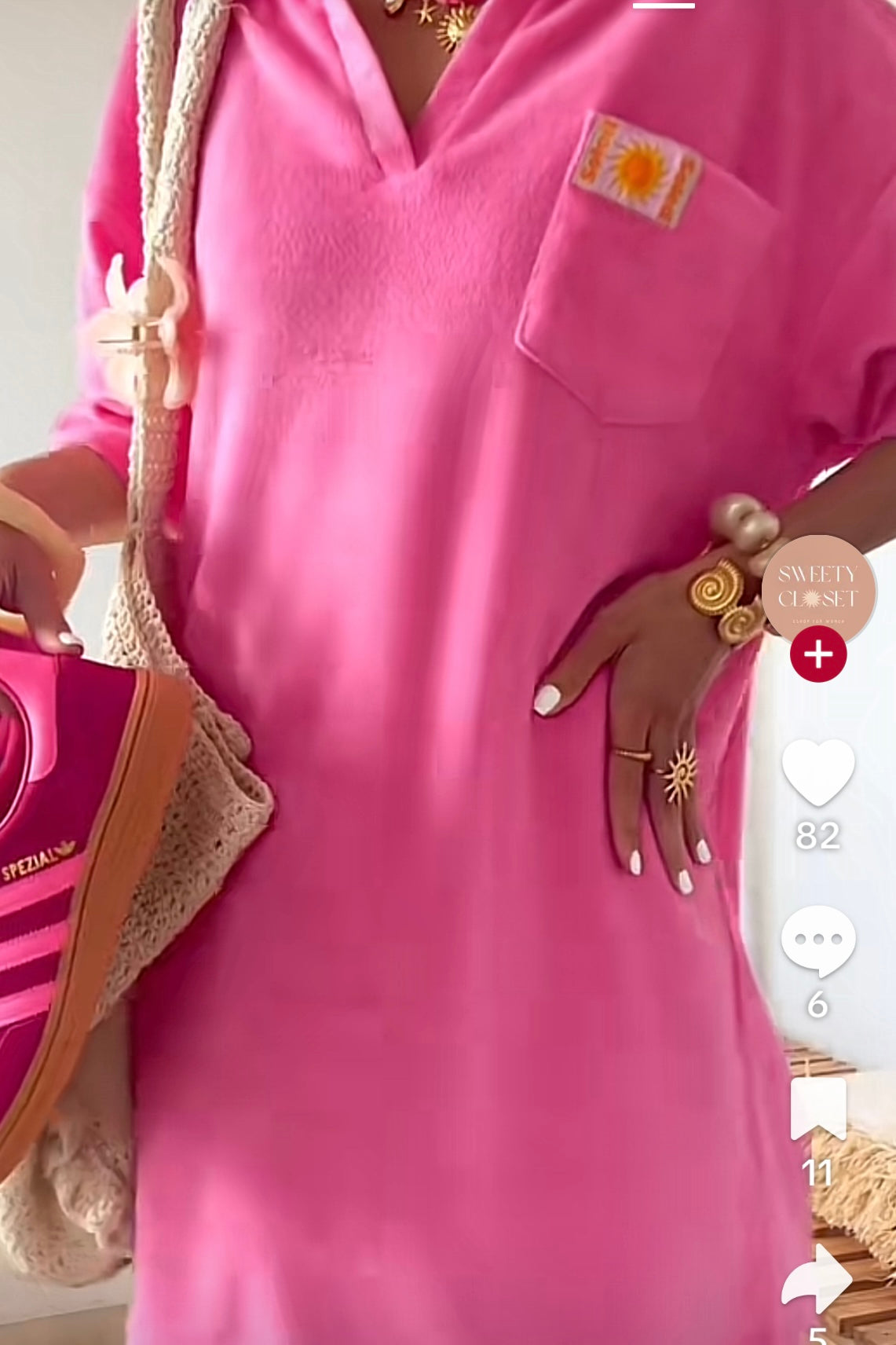 Robe point la ligne - rose effet éponge