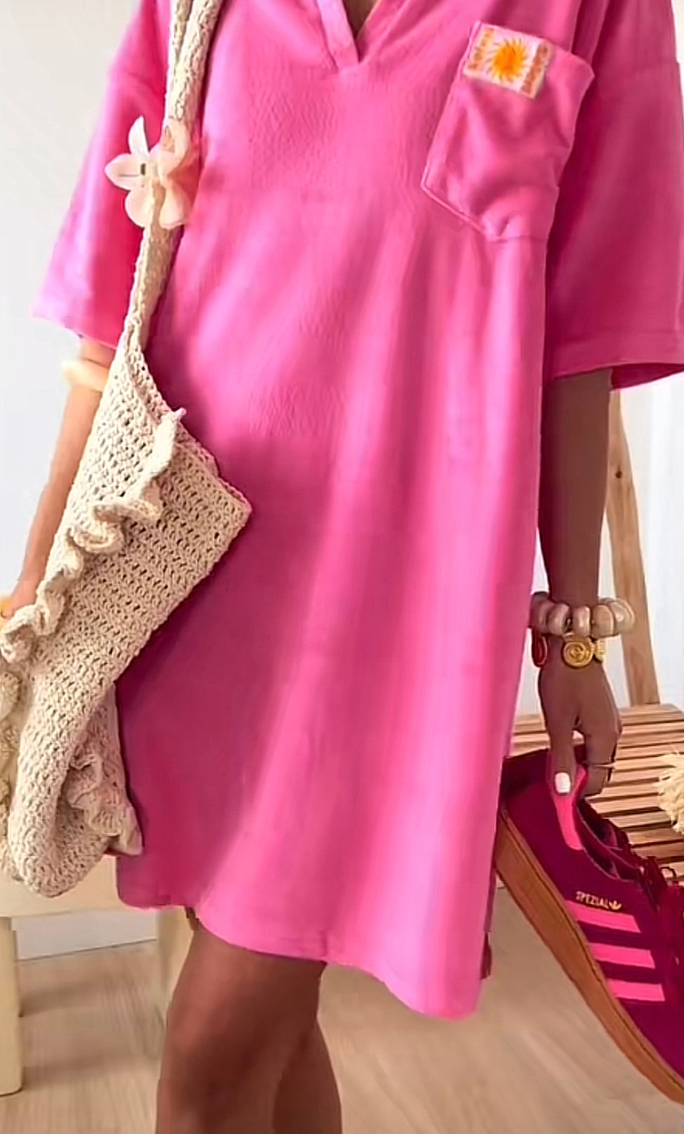 Robe point la ligne - rose effet éponge