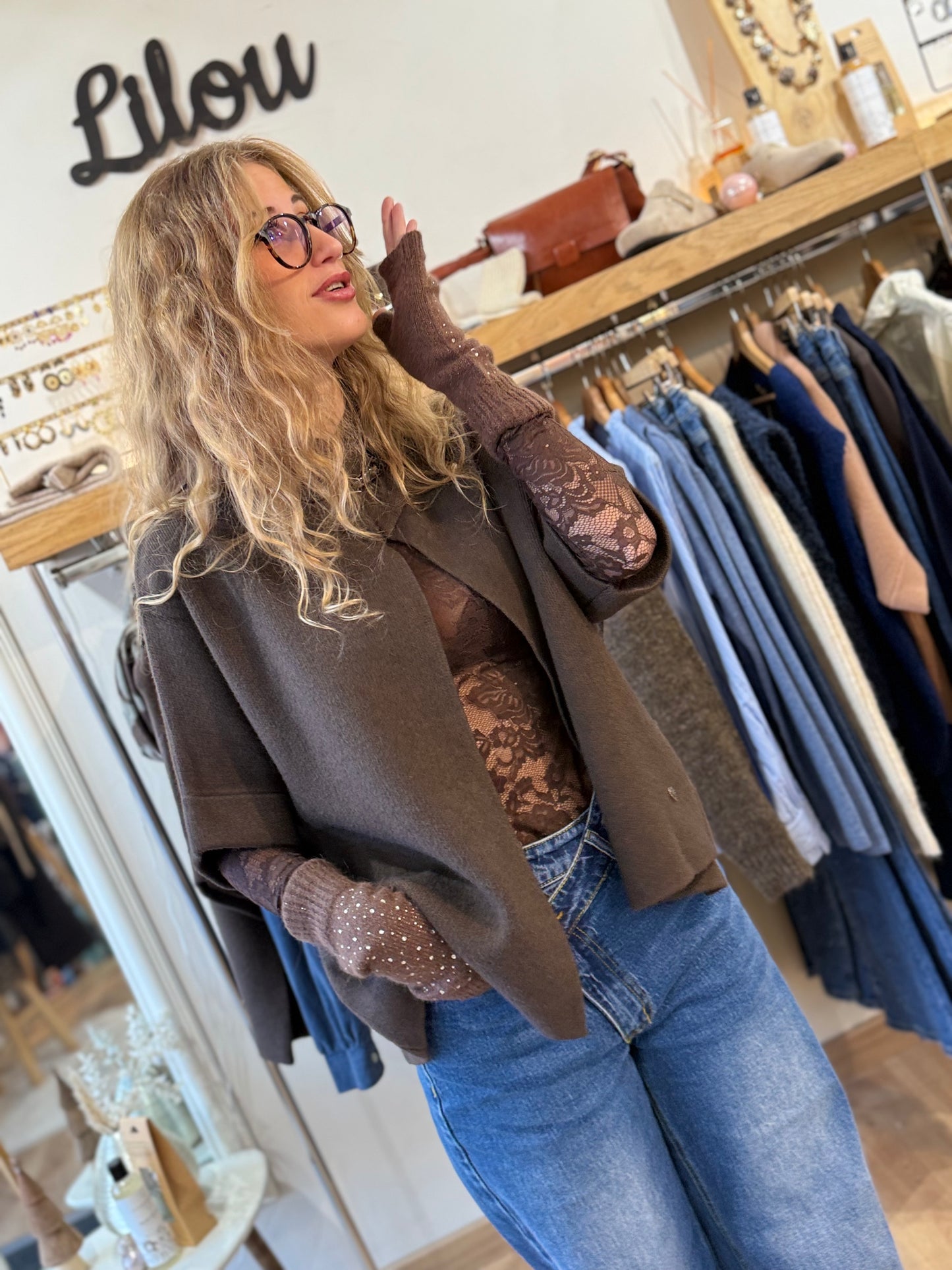 Veste cape Giulia - Chocolat