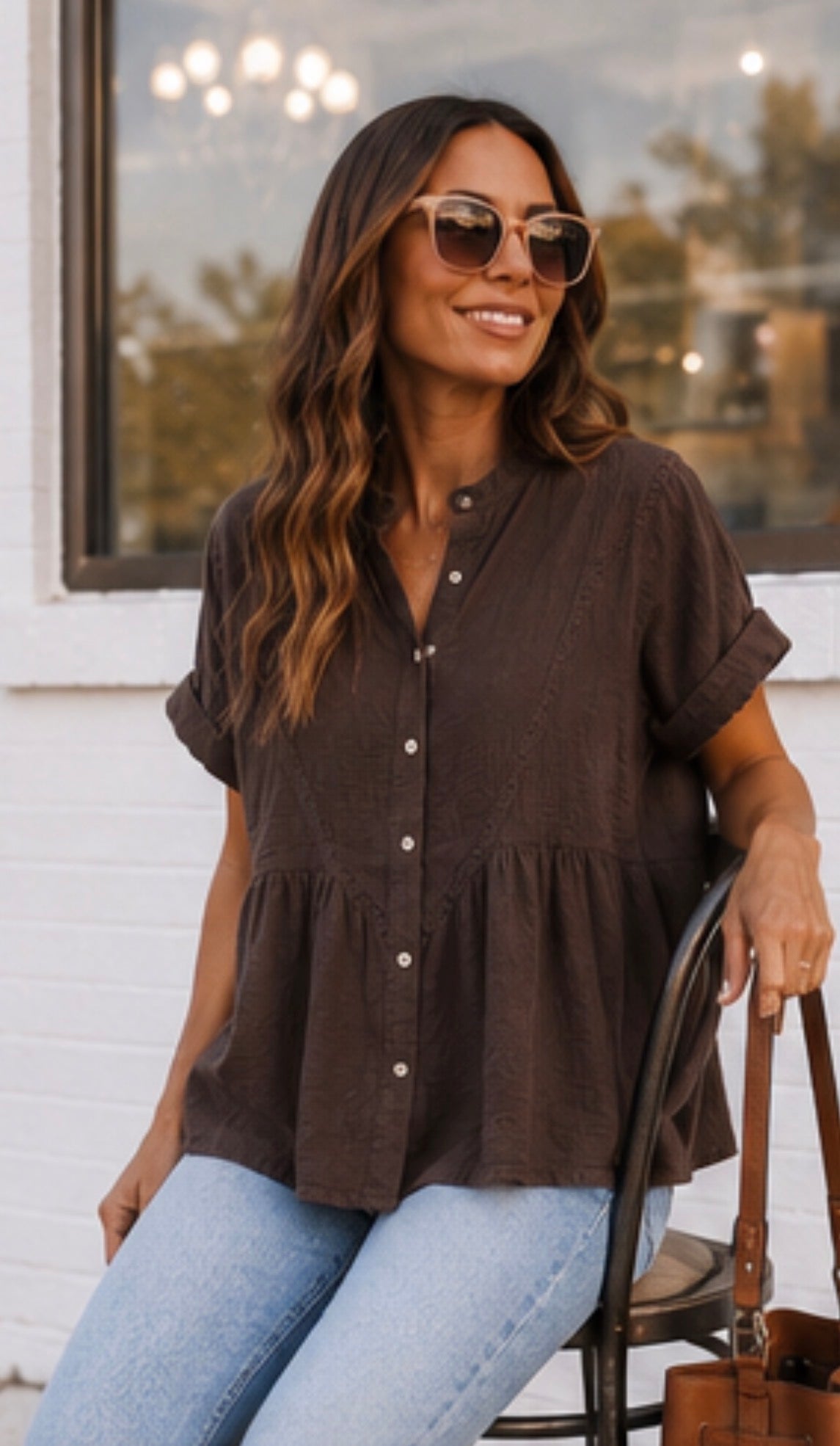 Blouse gaze de coton - ELOISE - Chocolat