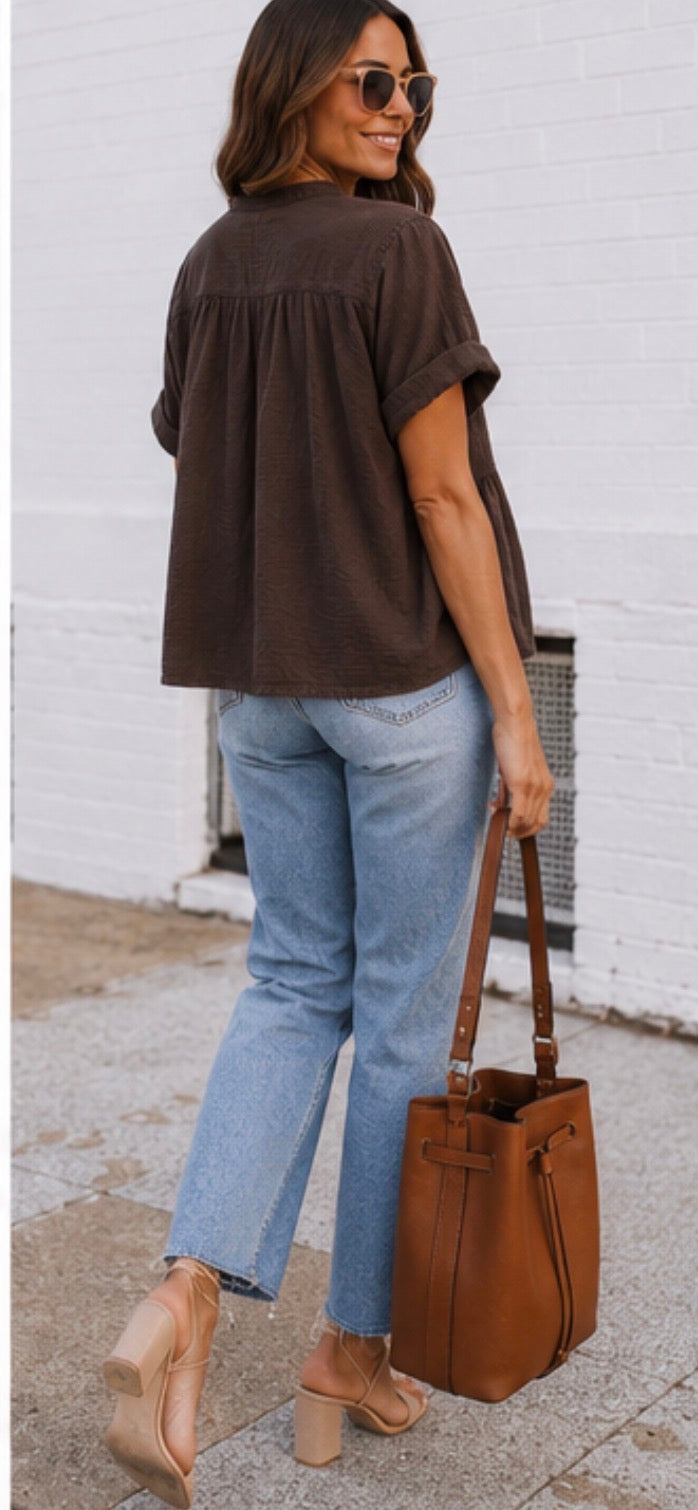 Blouse gaze de coton - ELOISE - Chocolat