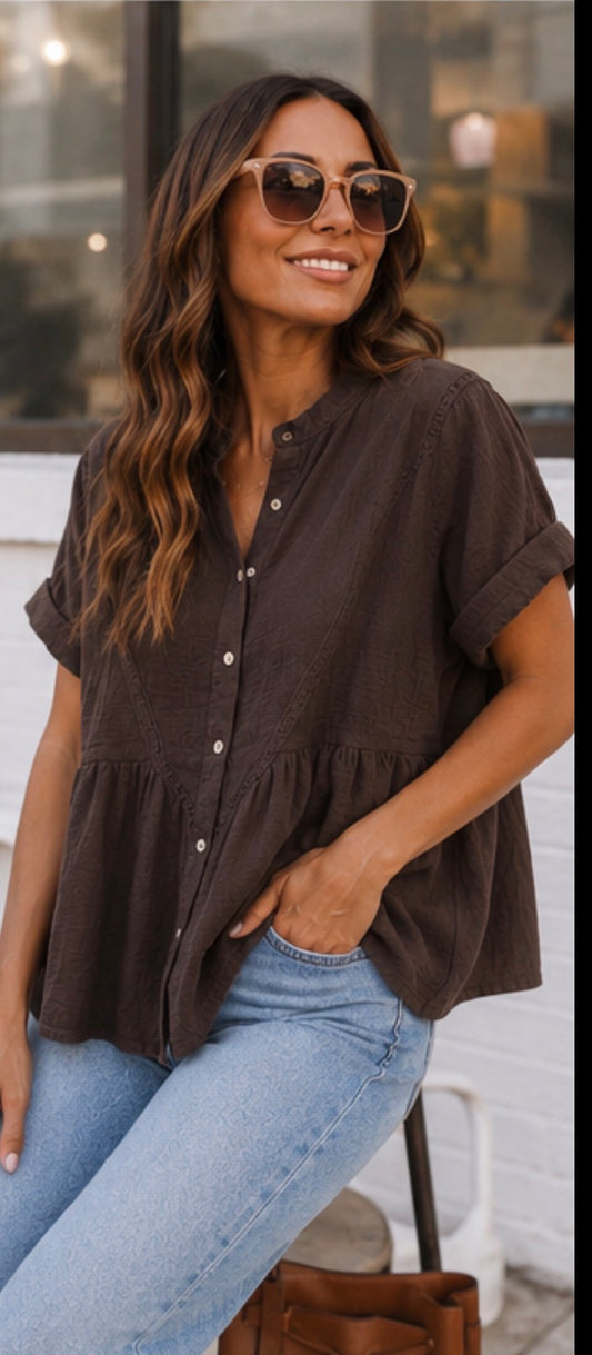 Blouse gaze de coton - ELOISE - Chocolat