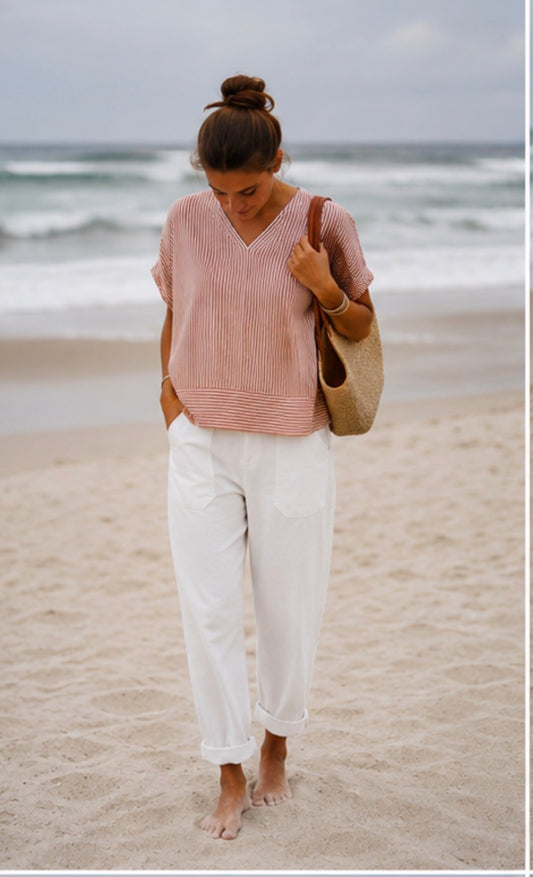 Pantalon Barrel toile de coton - Blanc
