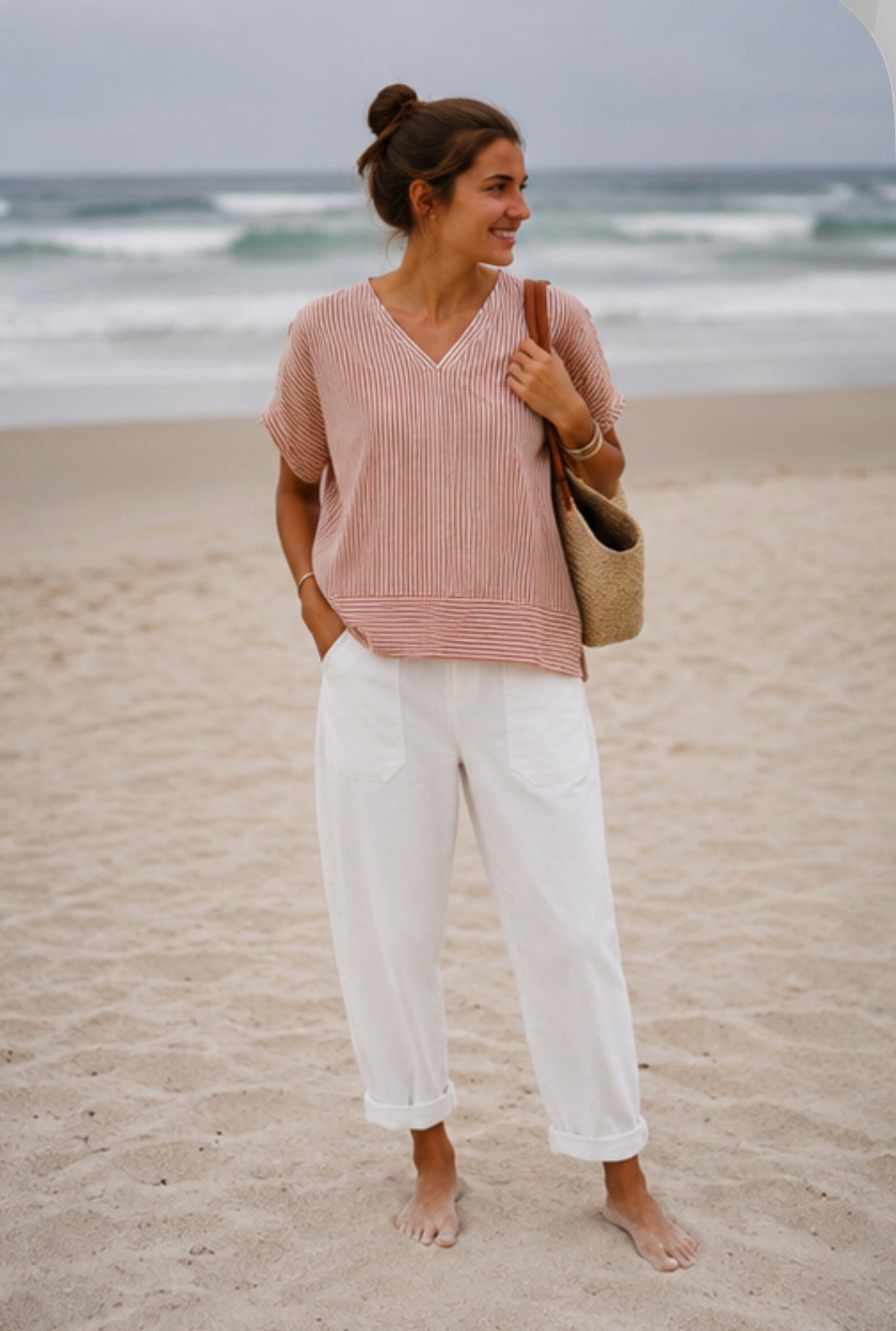 Pantalon Barrel toile de coton - Blanc