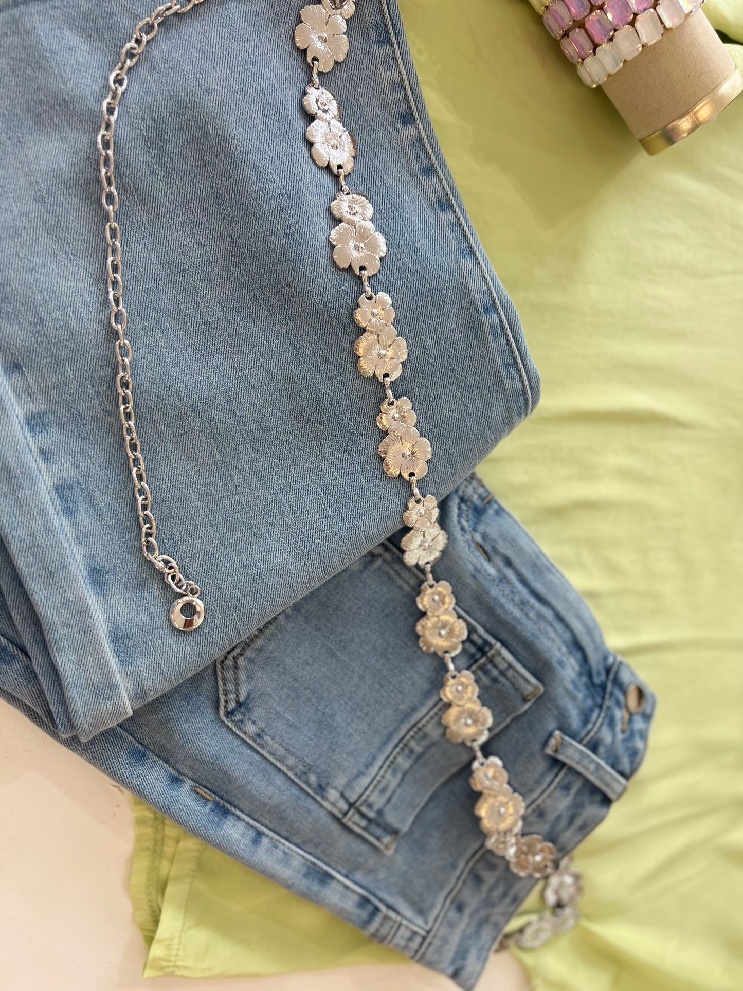 Ceinture bijoux - Fleurs argenté