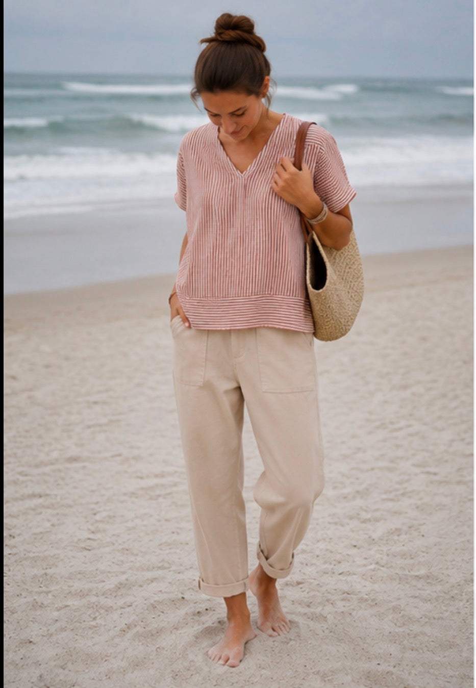 Pantalon Barrel toile de coton - Beige