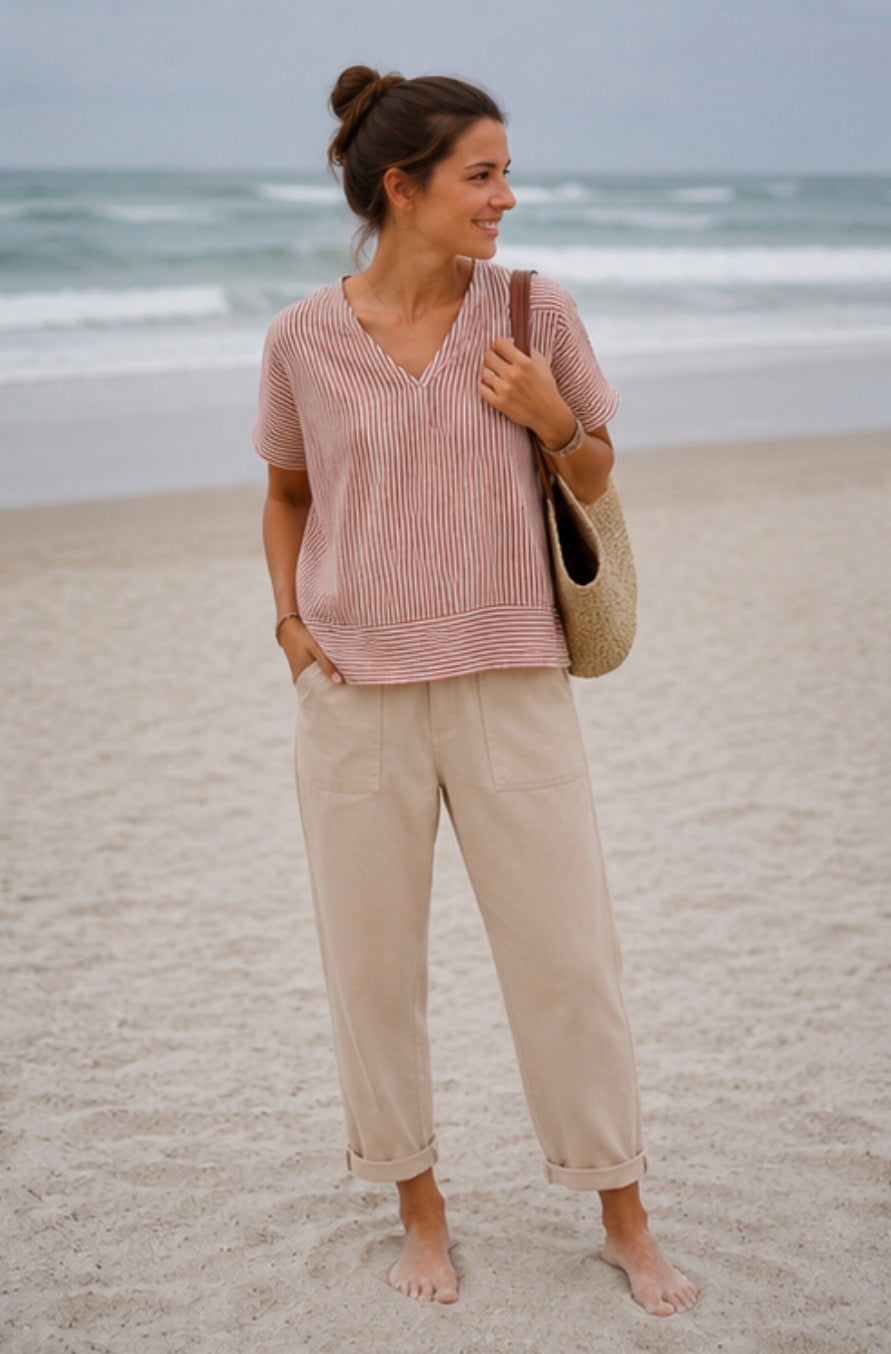 Pantalon Barrel toile de coton - Beige