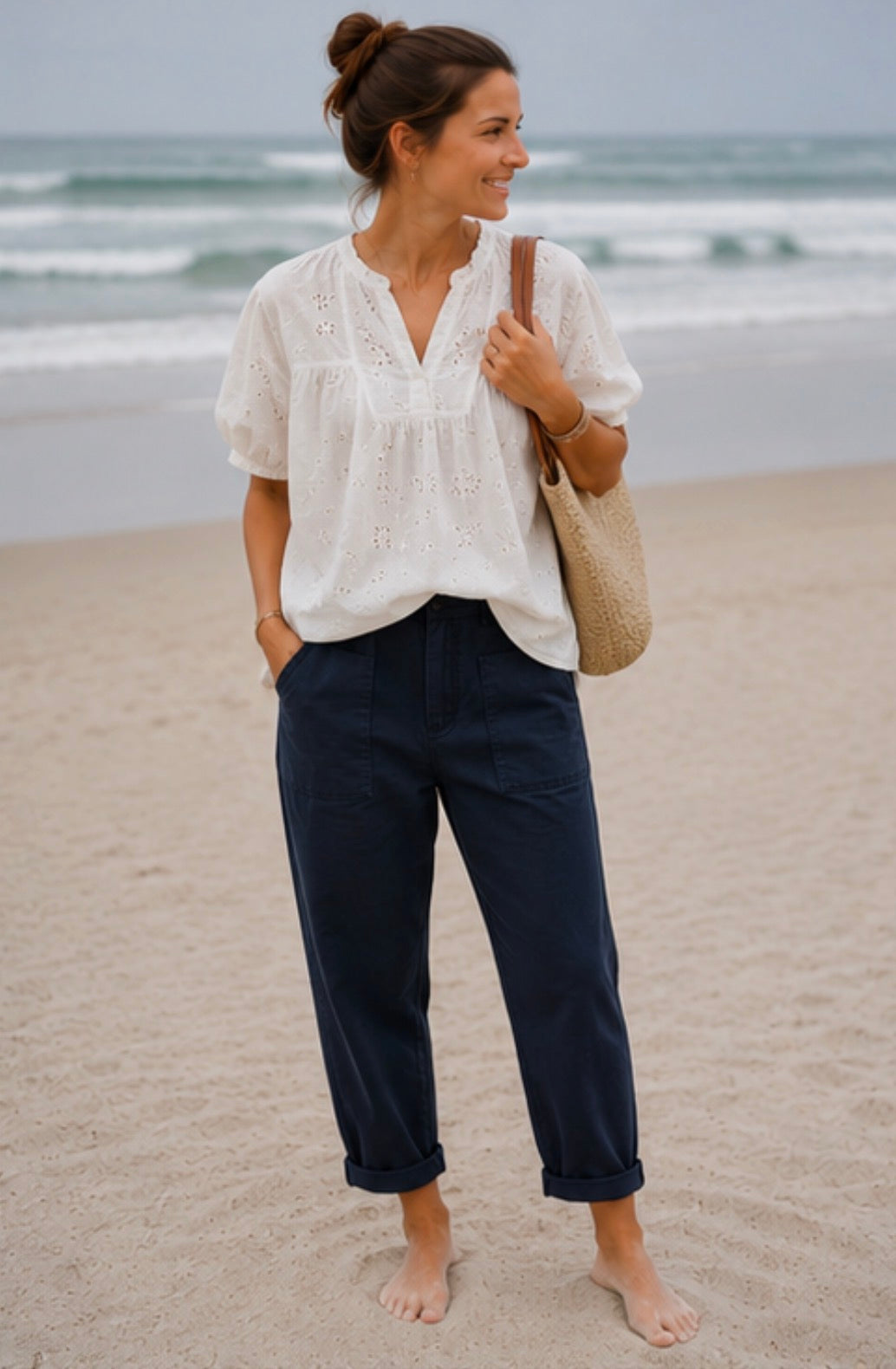 Pantalon Barrel toile de coton - Bleu marine