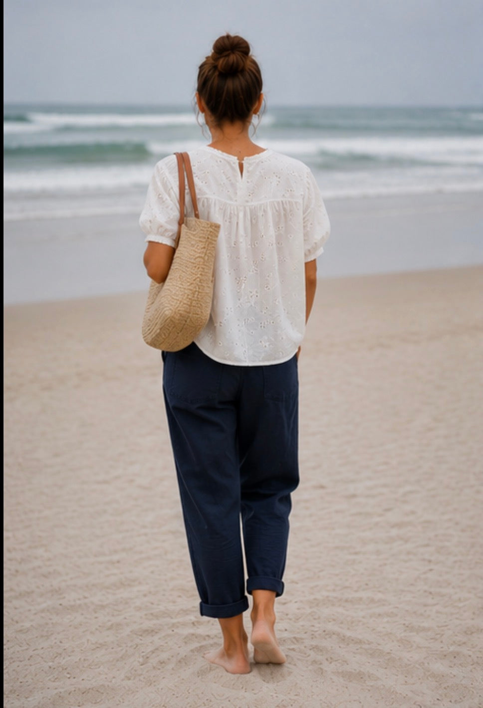 Pantalon Barrel toile de coton - Bleu marine