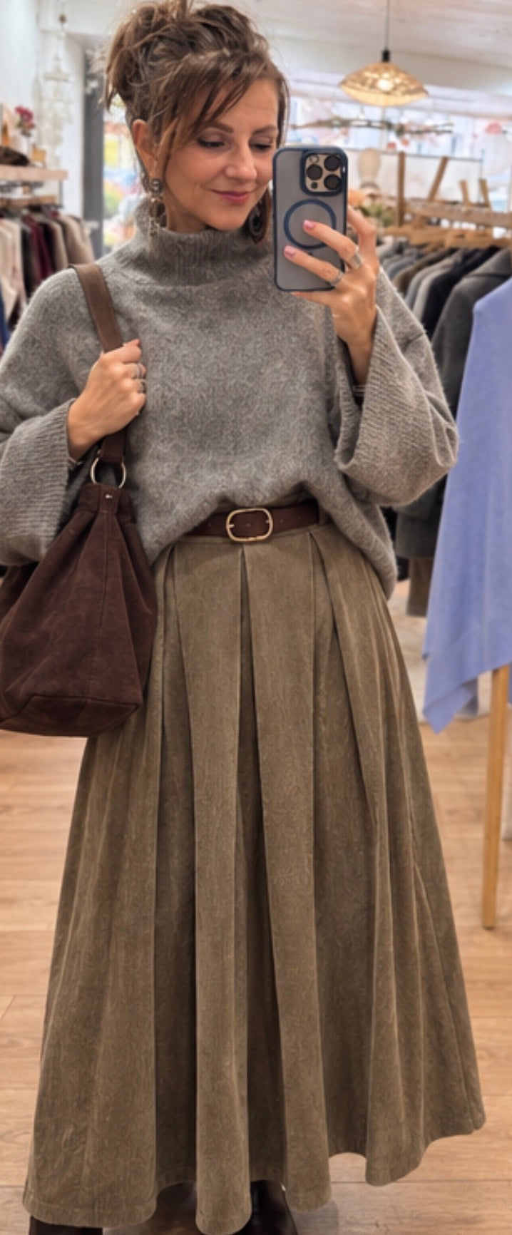 Jupe NORA en velours marron
