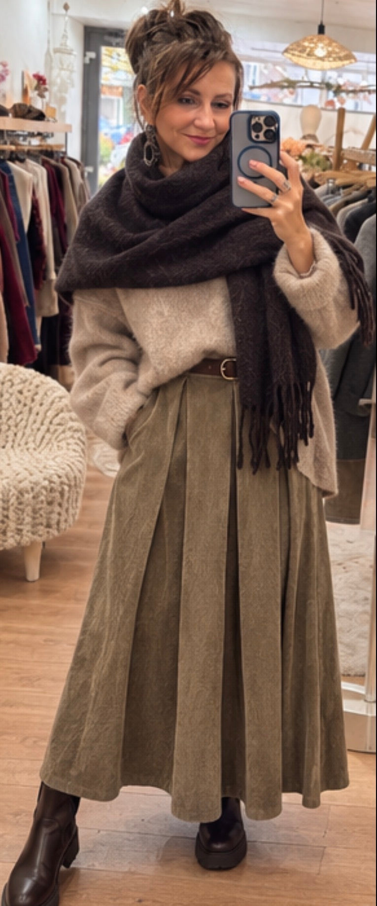 Jupe NORA en velours marron