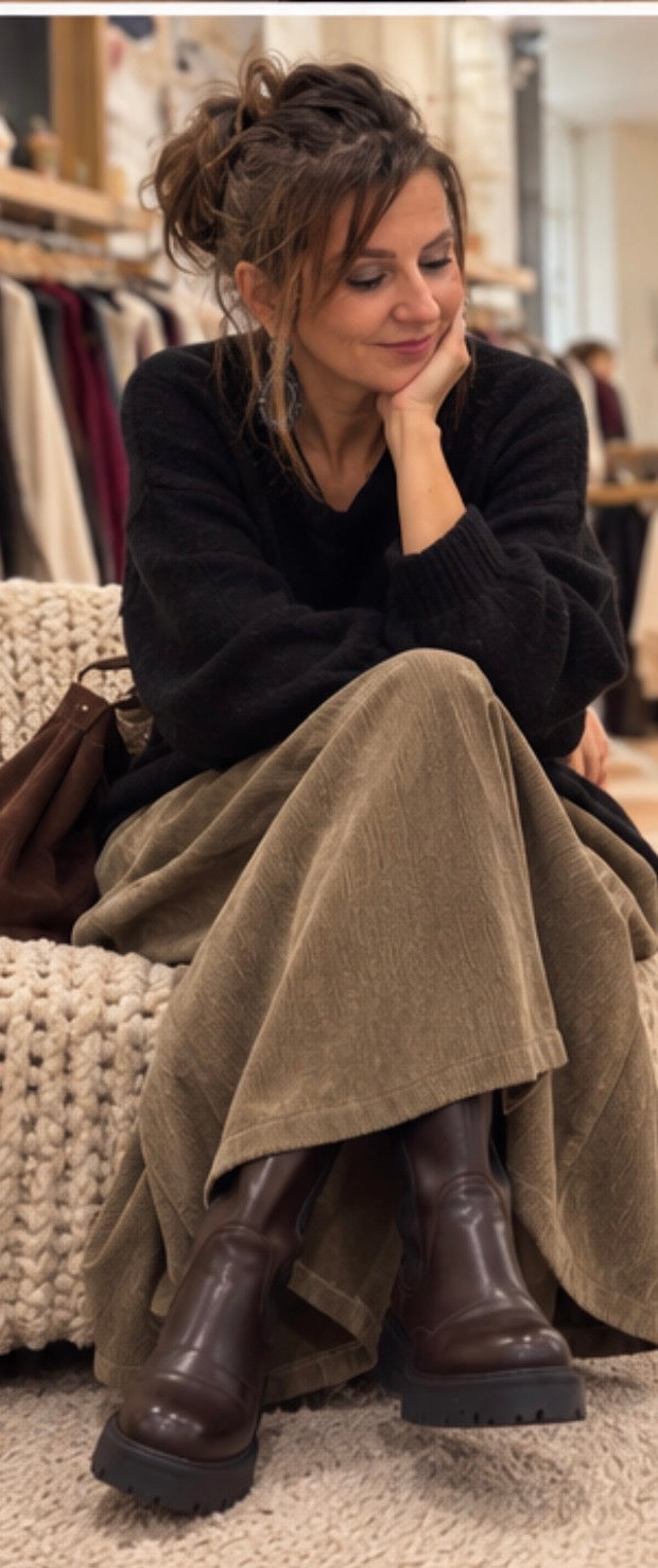 Jupe NORA en velours marron