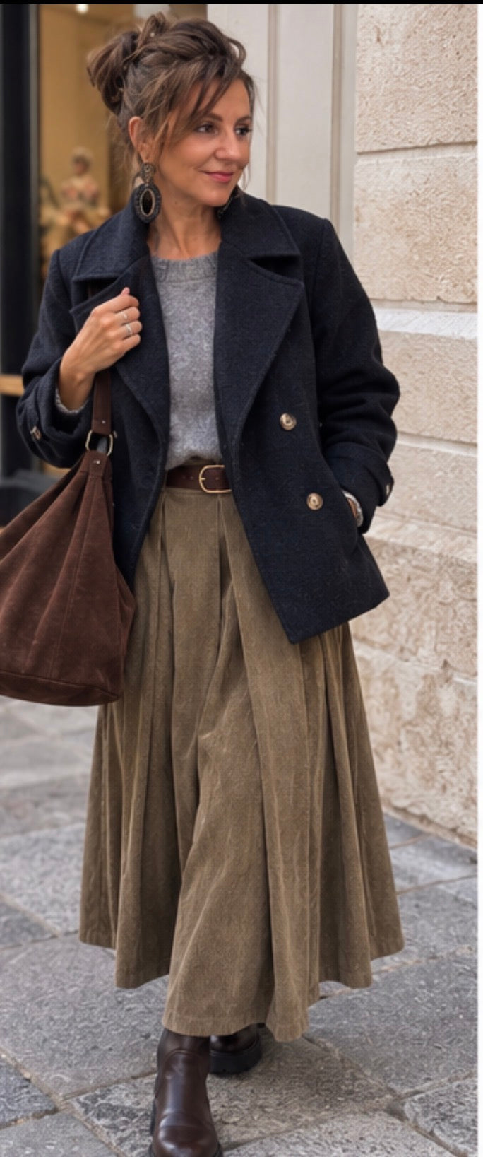 Jupe NORA en velours marron
