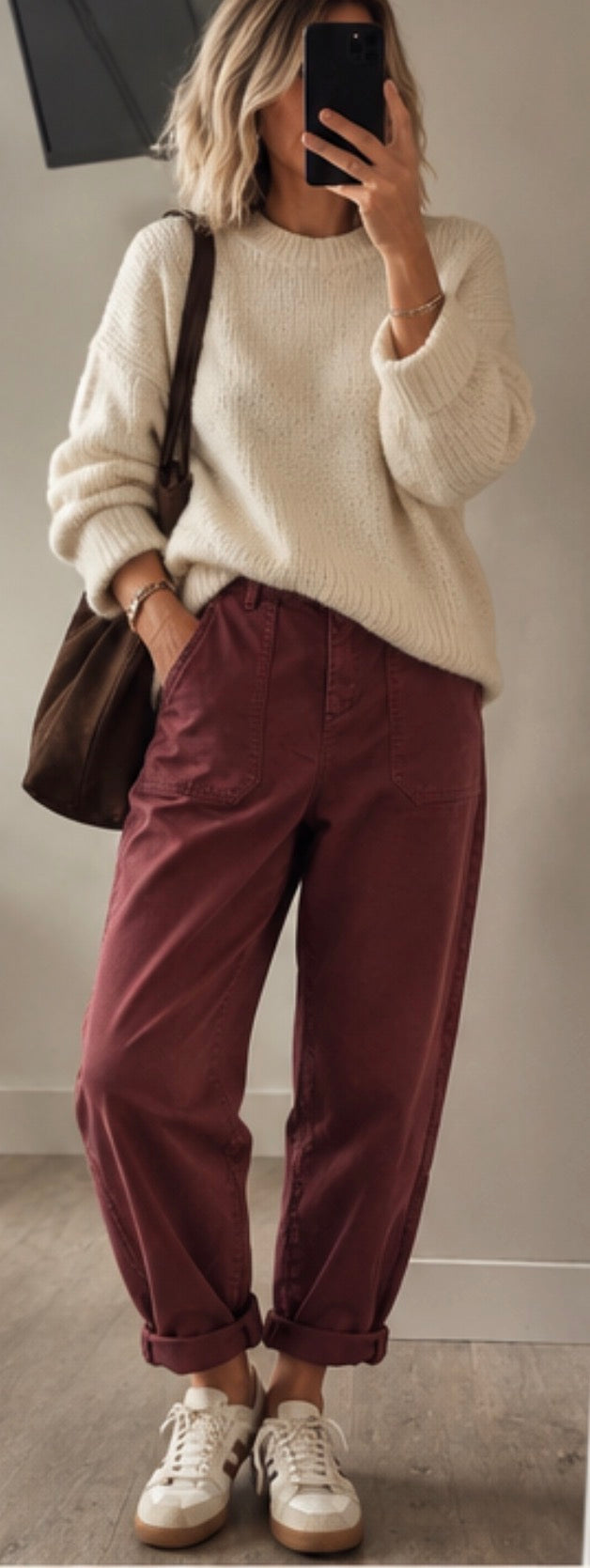 Pantalon toile de coton bordeaux - NESTOR
