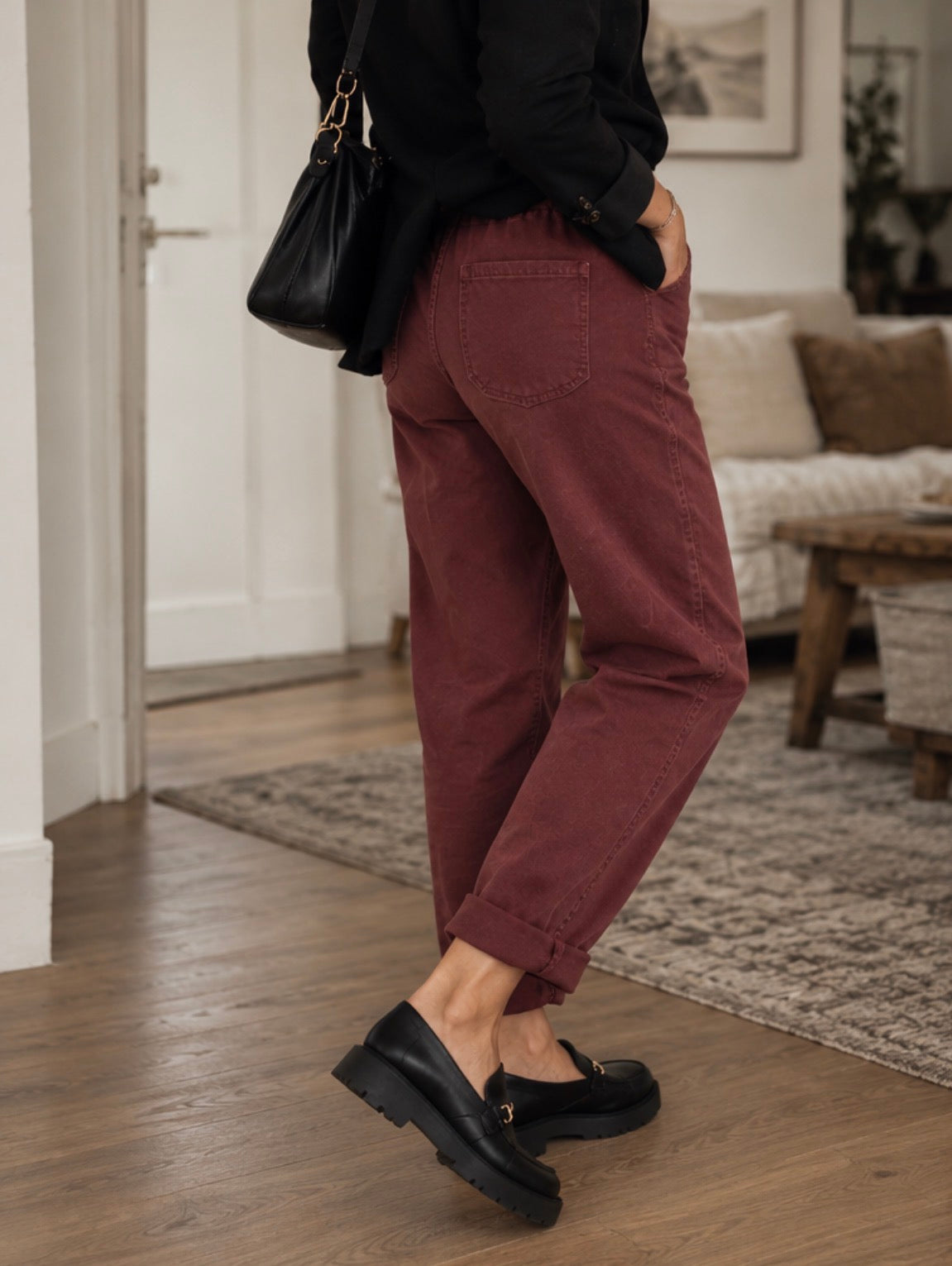 Pantalon toile de coton bordeaux - NESTOR