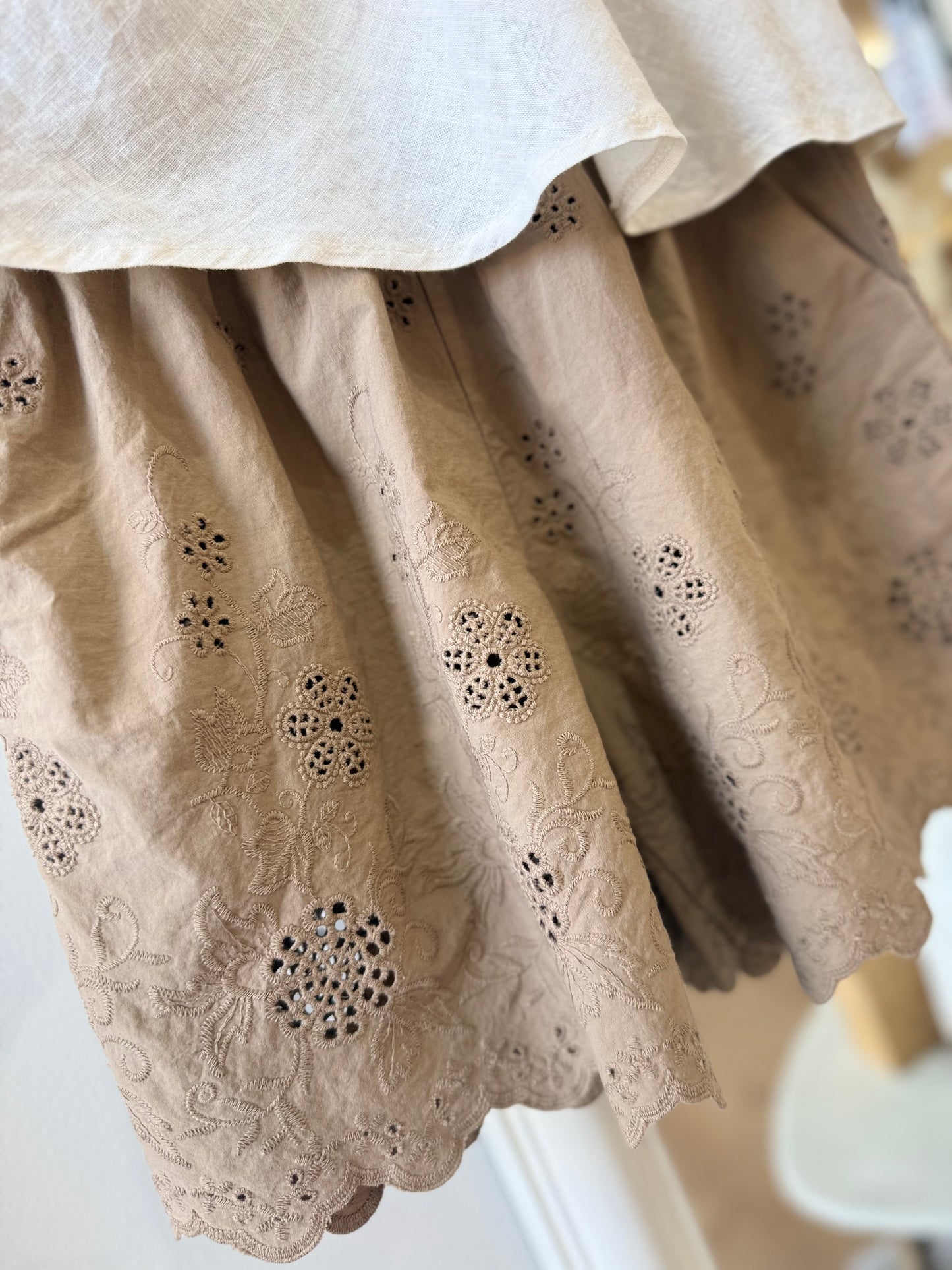 Short FLORINA - broderie anglaise - Camel