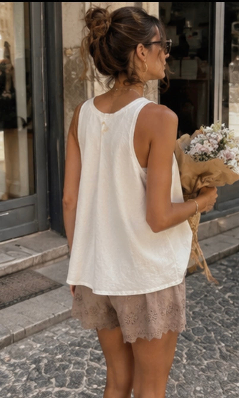 Short FLORINA - broderie anglaise - Camel