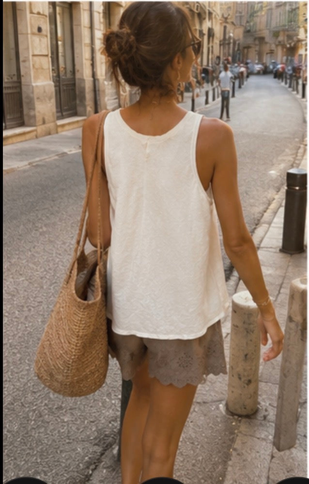 Short FLORINA - broderie anglaise - Camel