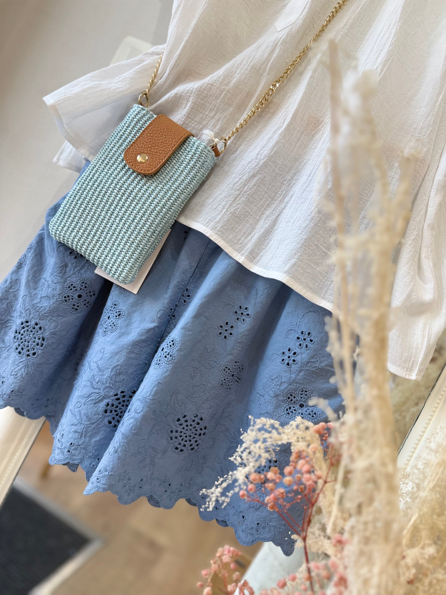 Short FLORINA - broderie anglaise - Bleu