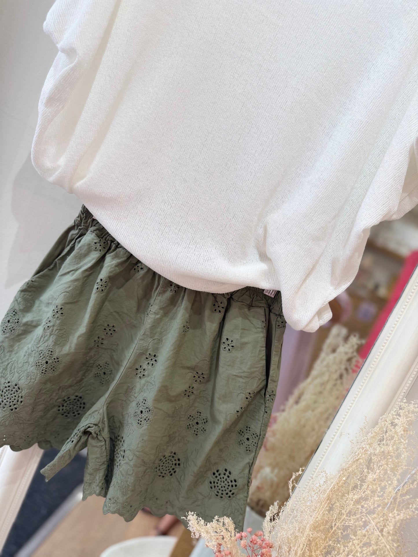 Short FLORINA - broderie anglaise - Kaki