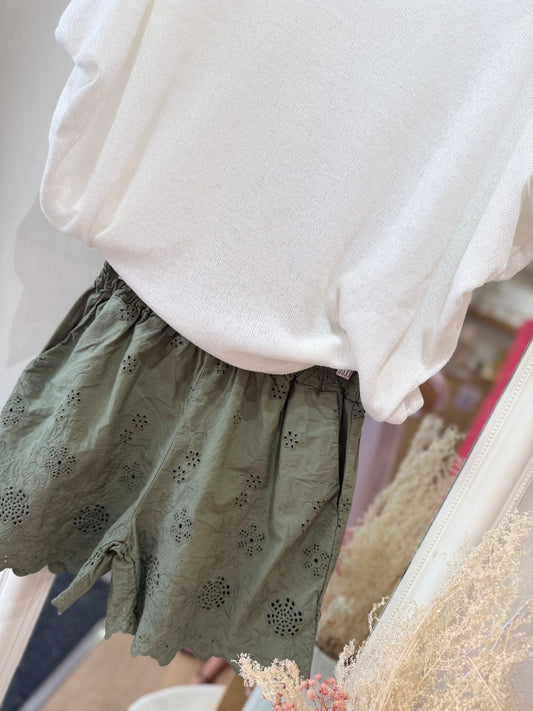 Short FLORINA - broderie anglaise - Kaki