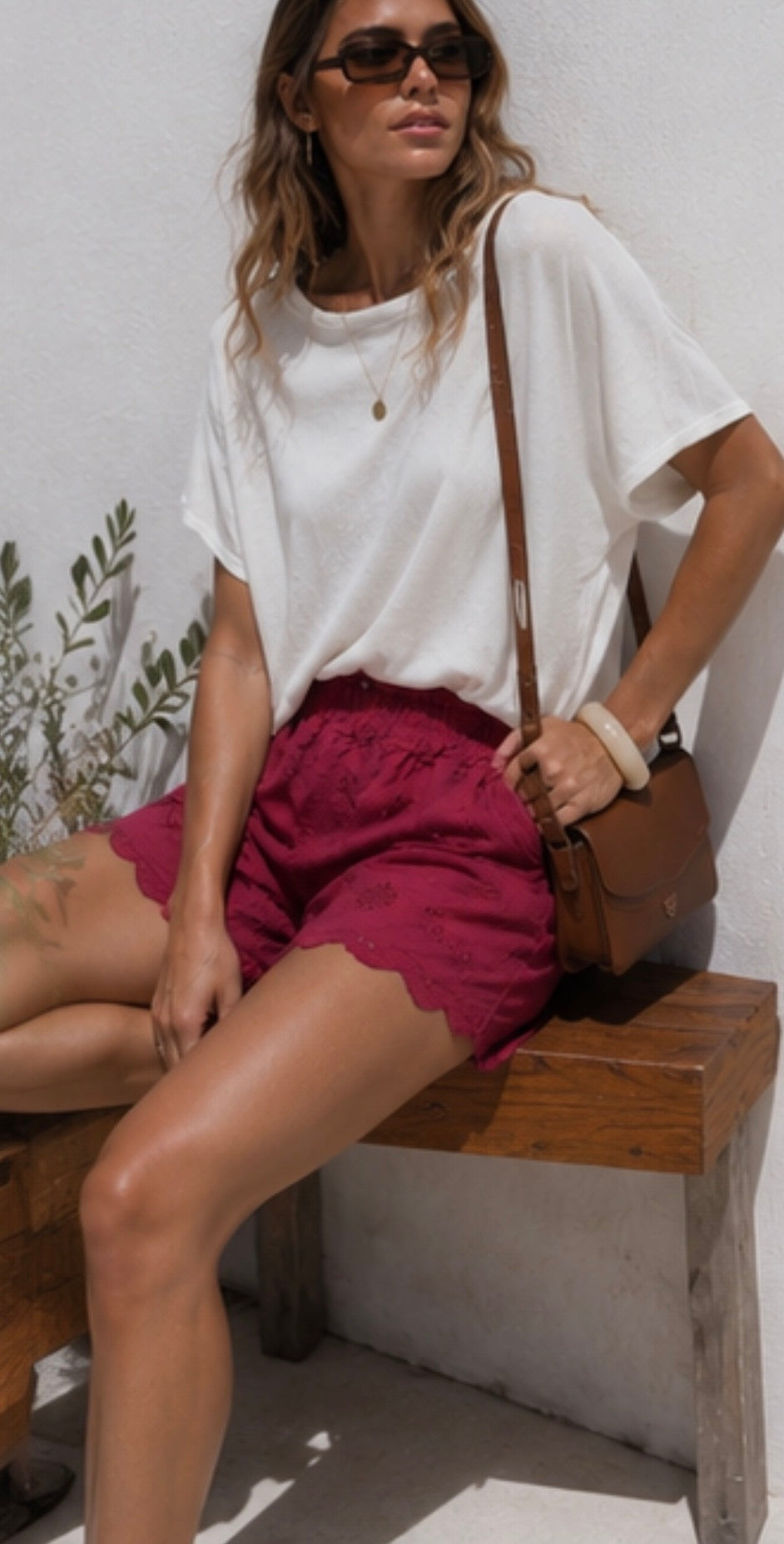 Short FLORINA - broderie anglaise - Terracotta