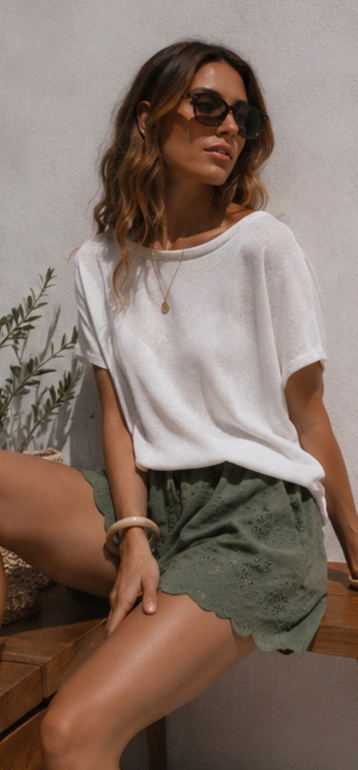Short FLORINA - broderie anglaise - Kaki