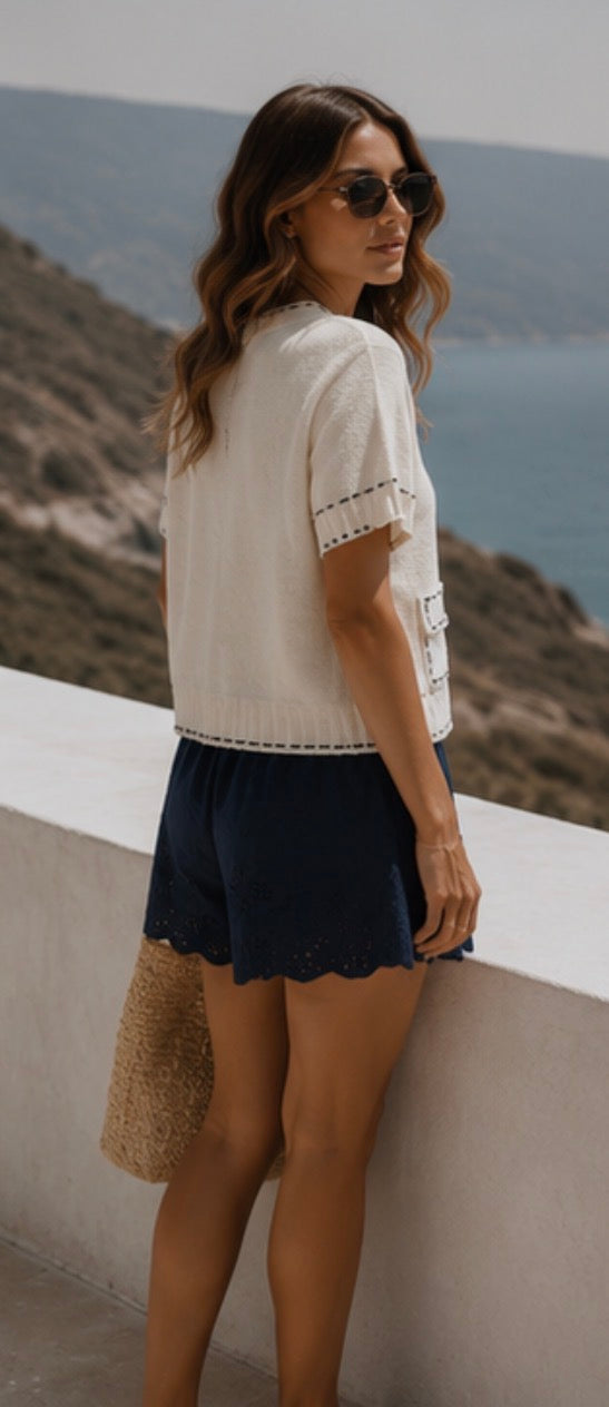 Short FLORINA - broderie anglaise - Marine