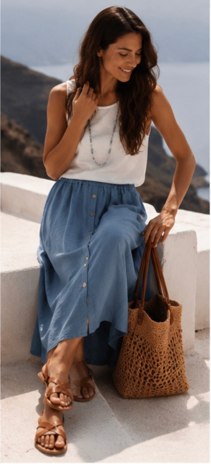 Jupe longue FYONA - Bleu jean