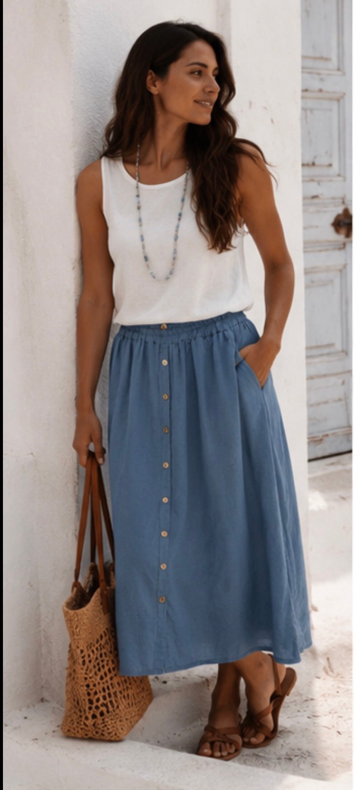Jupe longue FYONA - Bleu jean