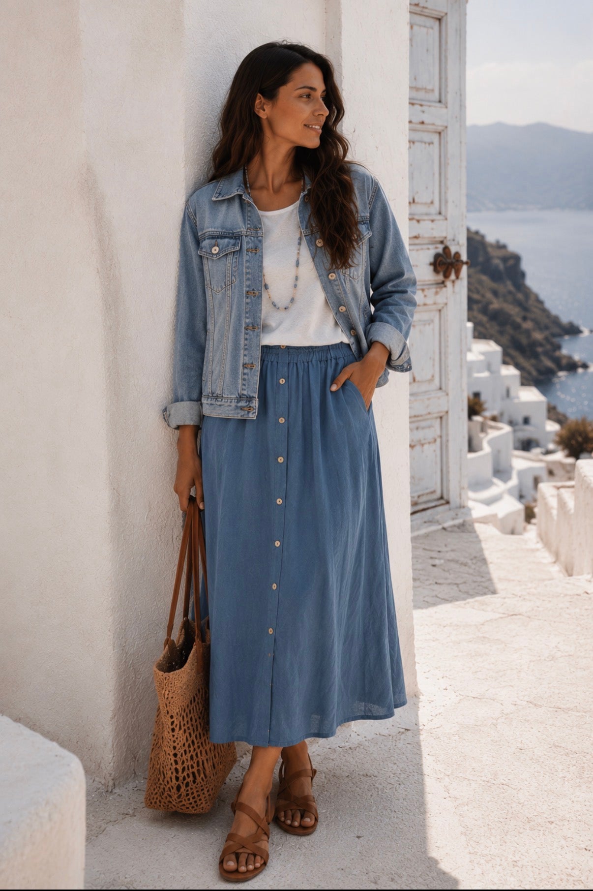 Jupe longue FYONA - Bleu jean