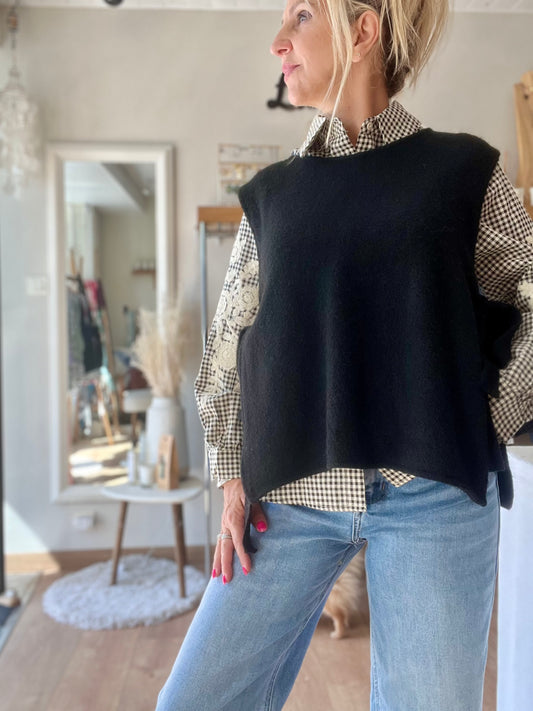 Pull sans manches "ELINE" - Noir à nouer
