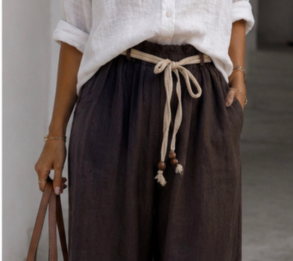 Pantalon en Lin - ELICIA - Chocolat
