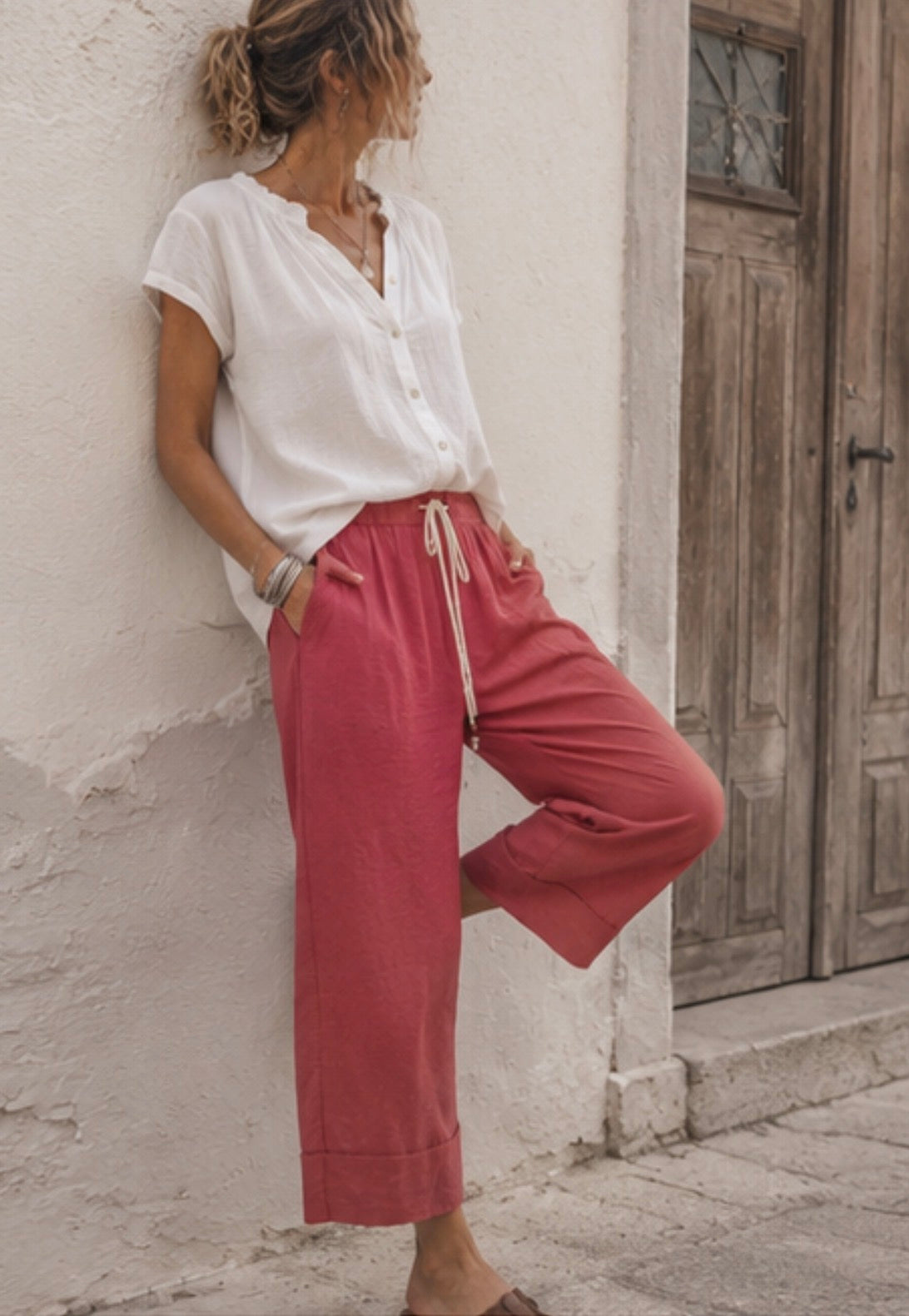 Pantalon en Lin - ELICIA - Terracotta