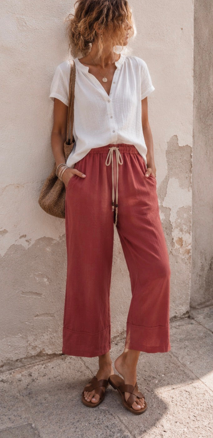 Pantalon en Lin - ELICIA - Terracotta